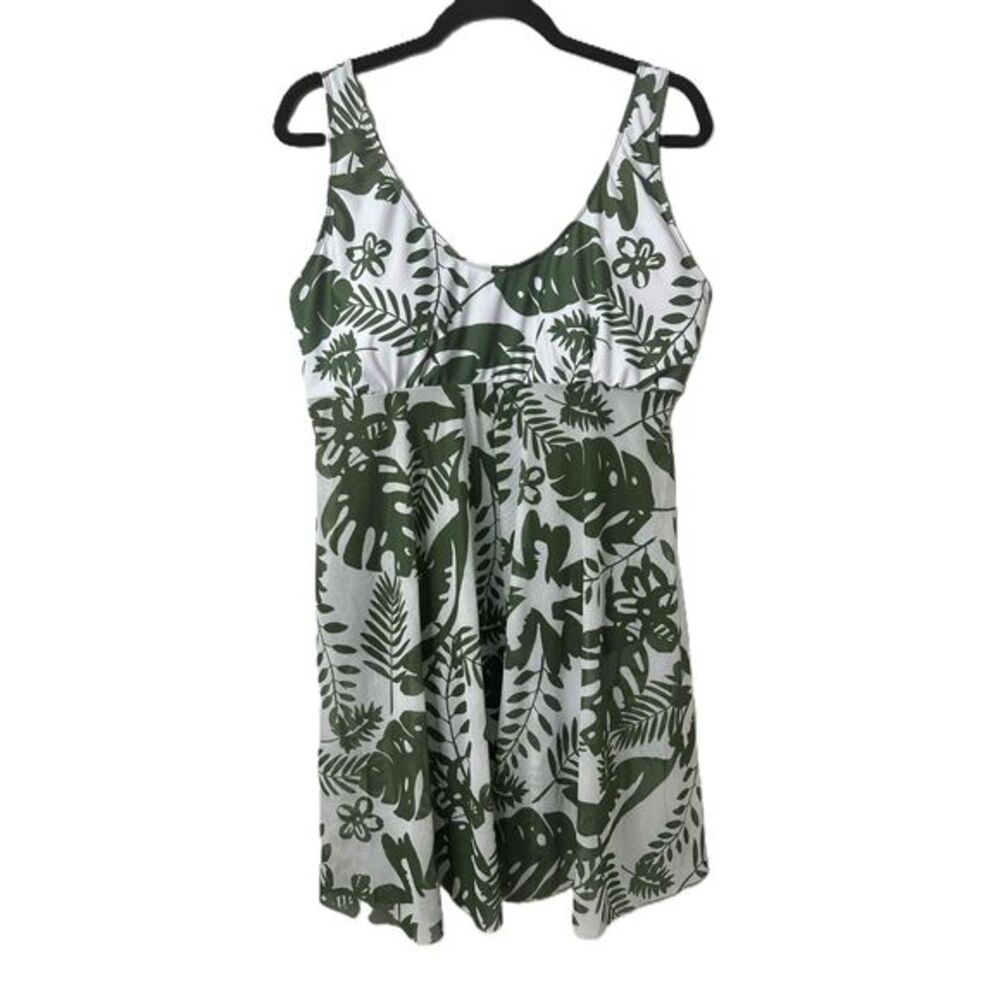 Womens Swimsuit Size 2XL Green Leaf Print Sleeveless Scoop Neck One Piece
